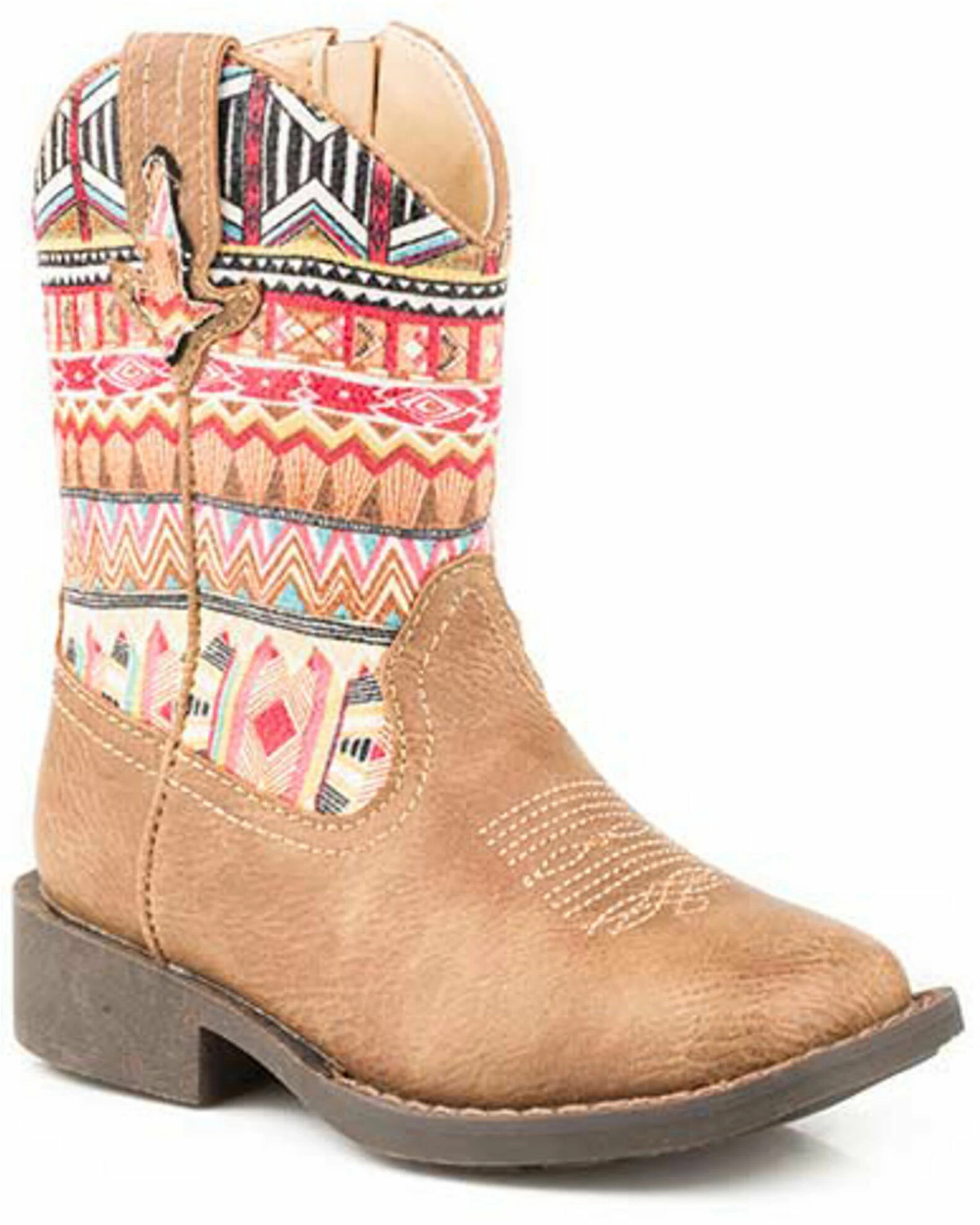 Roper Girls' Southwestern Western Boots - Square Toe Tan 3 Roper Girls' Southwestern Western Boots - Square Toe Tan