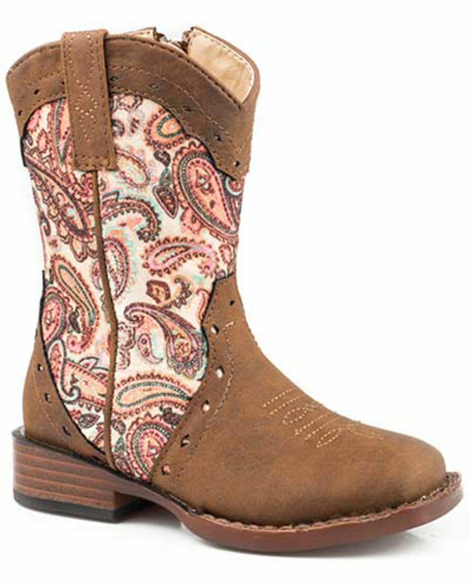 Roper Girls' Glitter Geo Print Western Boots - Round Toe Brown 3 Roper Girls' Glitter Geo Print Western Boots - Round Toe Brown