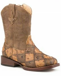 Roper Girls' Bird Blocks Western Boots - Square Toe Tan