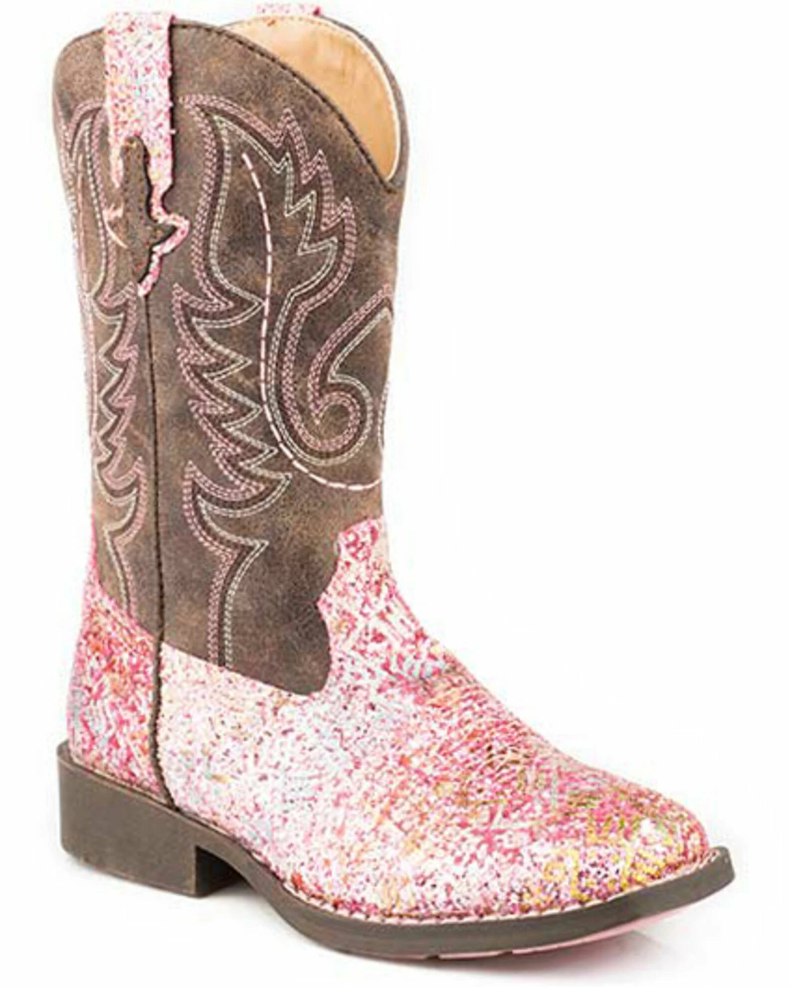Roper Girls' Glitter Southwest Western Boots - Square Toe Pink 3 Roper Girls' Glitter Southwest Western Boots - Square Toe Pink