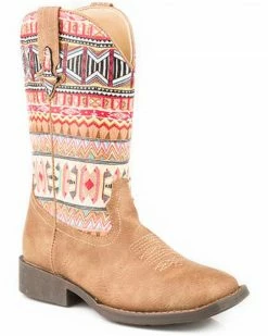 Roper Shop 7 Roper Girls' Southwestern Western Boots - Square Toe Tan