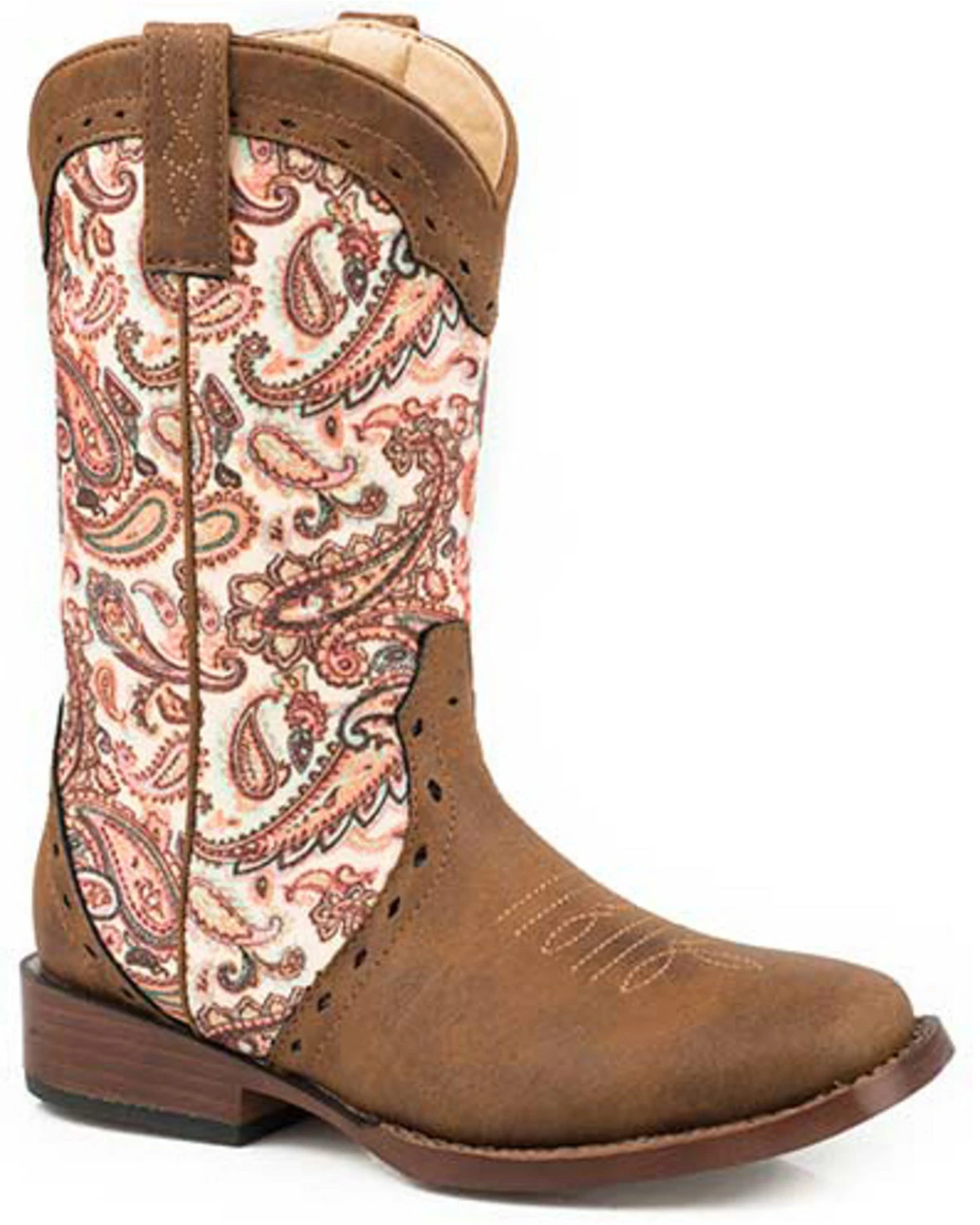Roper Girls' Glitter Geo Print Western Boots - Round Toe Brown 4 Roper Girls' Glitter Geo Print Western Boots - Round Toe Brown - Image 2