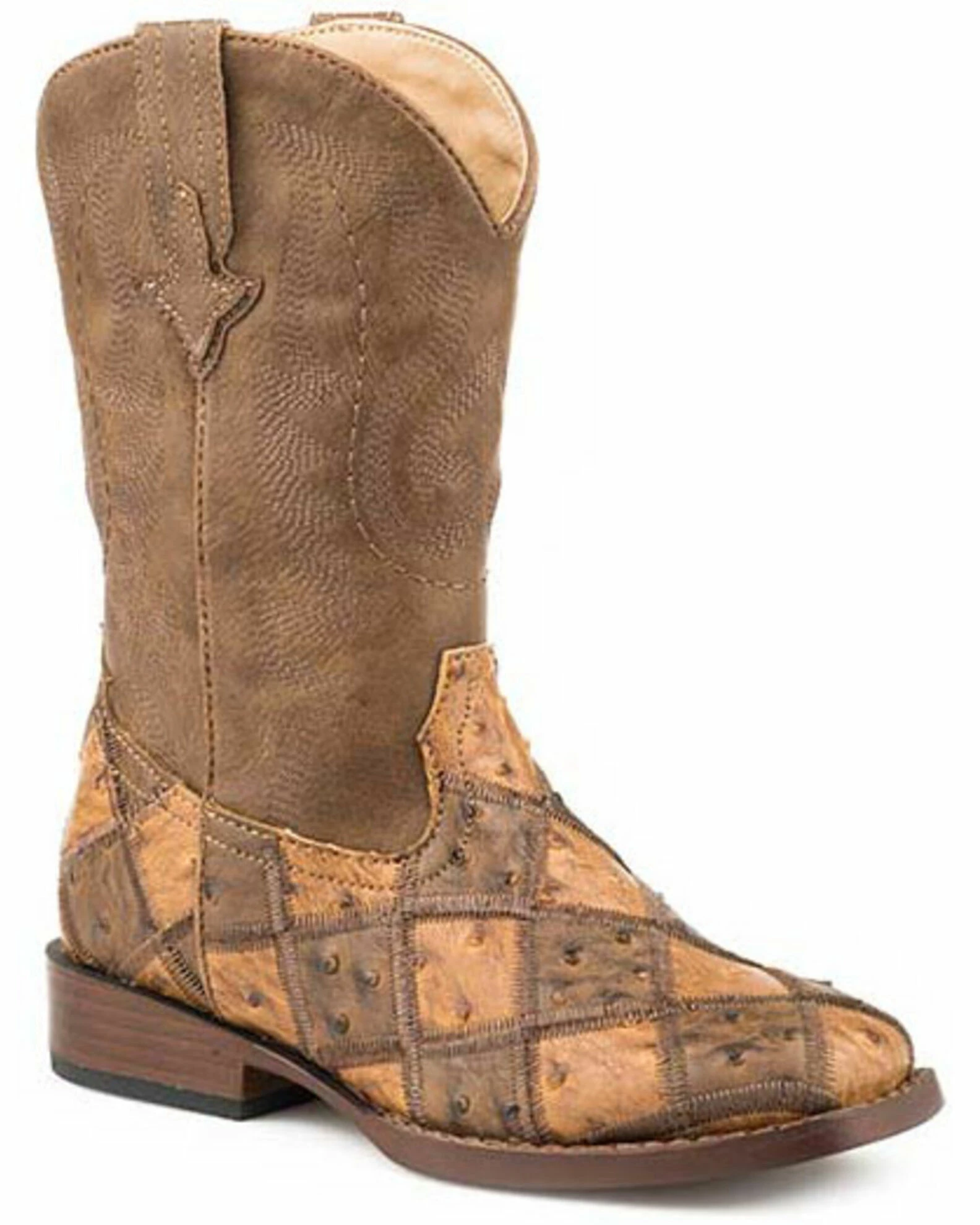 Roper Girls' Bird Blocks Western Boots - Square Toe Tan 3 Roper Girls' Bird Blocks Western Boots - Square Toe Tan