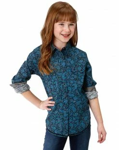 Roper Girls' Paisley Printed Snap Long Sleeve Shirt Blue 15 Roper Girls' Paisley Printed Snap Long Sleeve Shirt Blue -Roper Shop 2000287208 400 P1 1