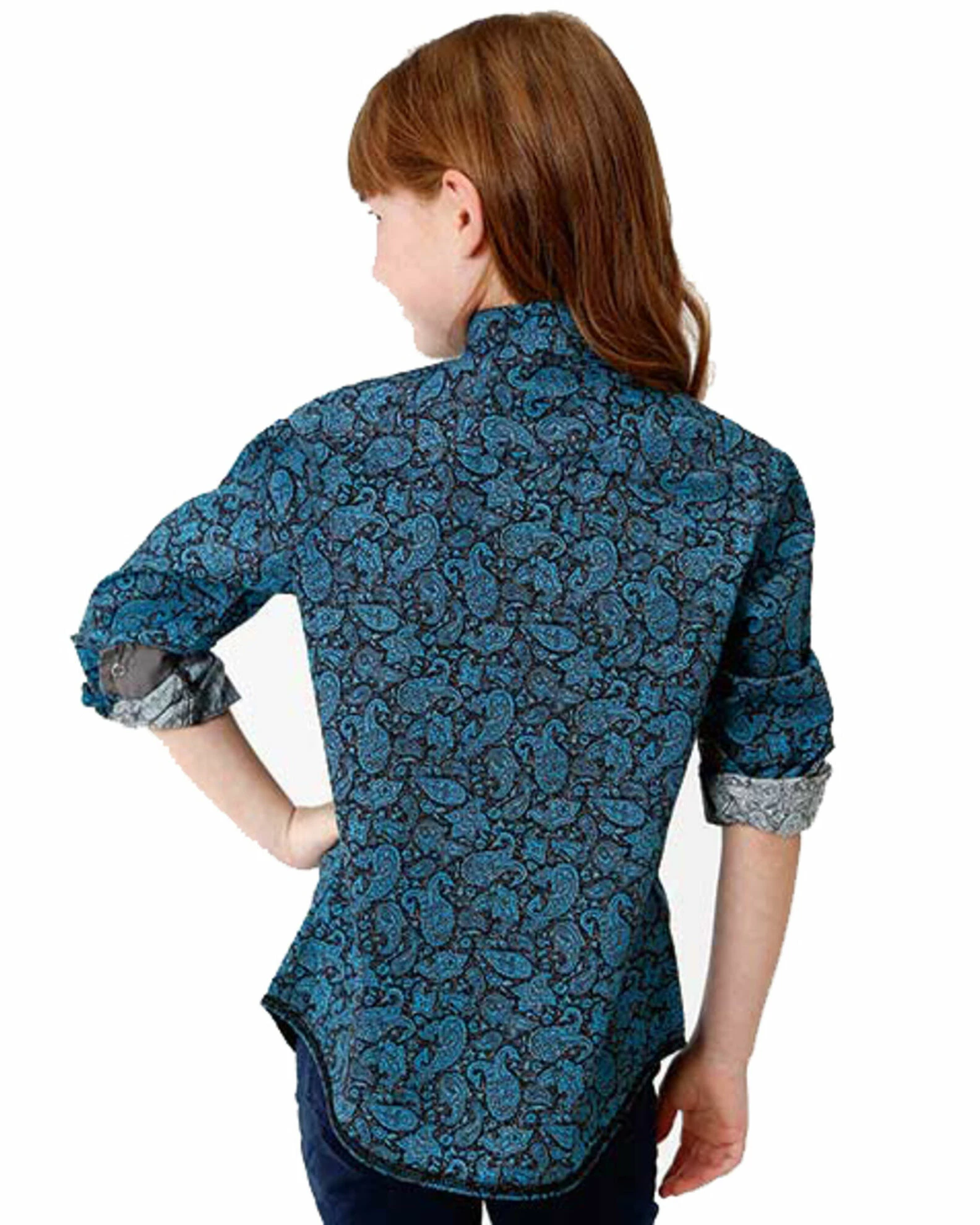 Roper Girls' Paisley Printed Snap Long Sleeve Shirt Blue 5 Roper Girls' Paisley Printed Snap Long Sleeve Shirt Blue - Image 3