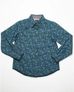 Roper Girls' Paisley Printed Snap Long Sleeve Shirt Blue 12 Roper Girls' Paisley Printed Snap Long Sleeve Shirt Blue -Roper Shop 2000287208 400 P4