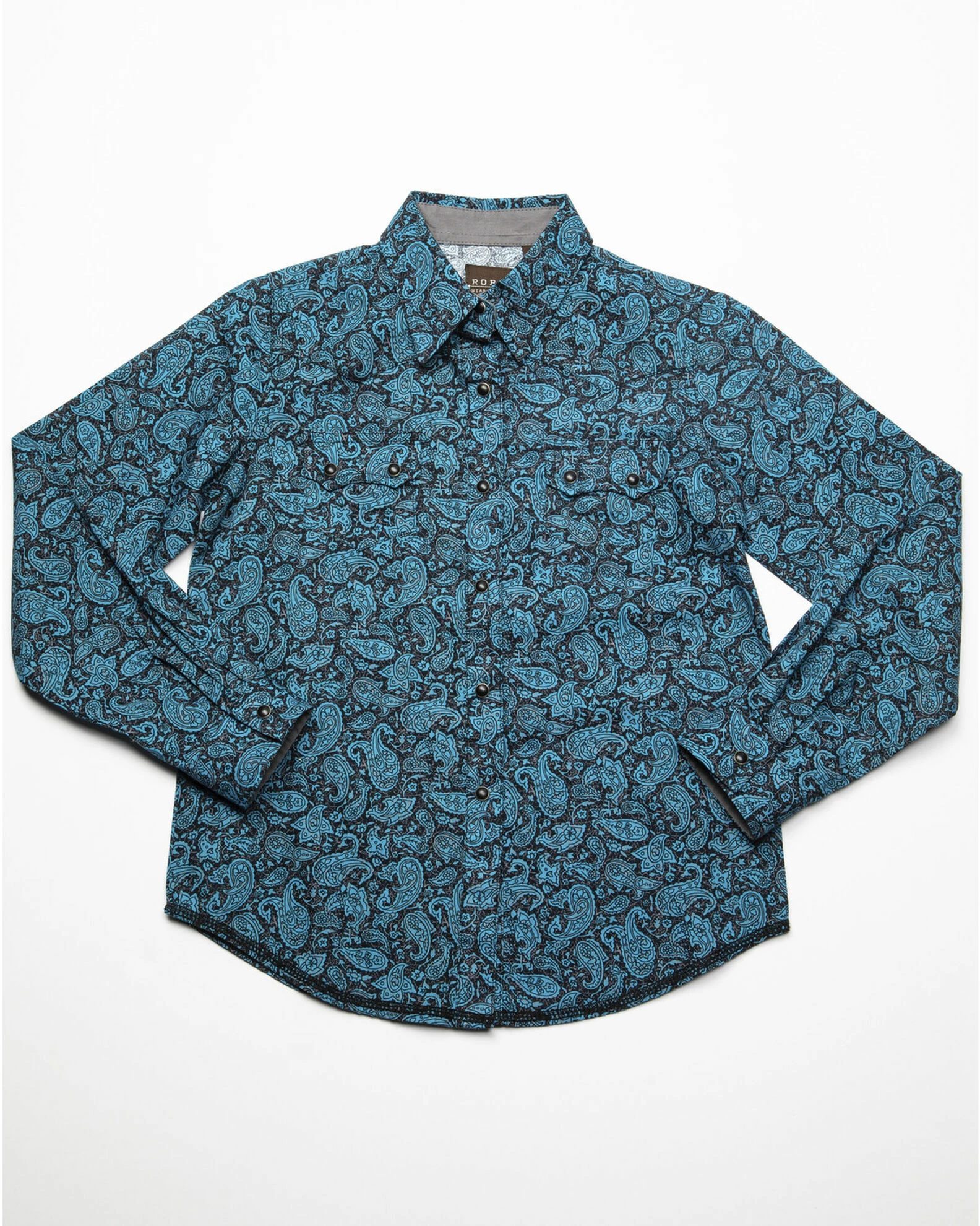 Roper Girls' Paisley Printed Snap Long Sleeve Shirt Blue 6 Roper Girls' Paisley Printed Snap Long Sleeve Shirt Blue - Image 4