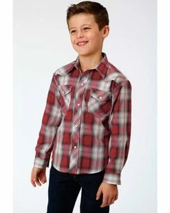 Roper Boys' Multi Plaid Long Sleeve Western Shirt  Red -Roper Shop 2000287218 600 P1 1