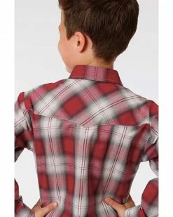 Roper Boys' Multi Plaid Long Sleeve Western Shirt  Red -Roper Shop 2000287218 600 P3