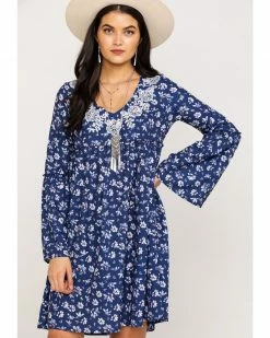 Roper Women's Navy Floral Print Dress Blue