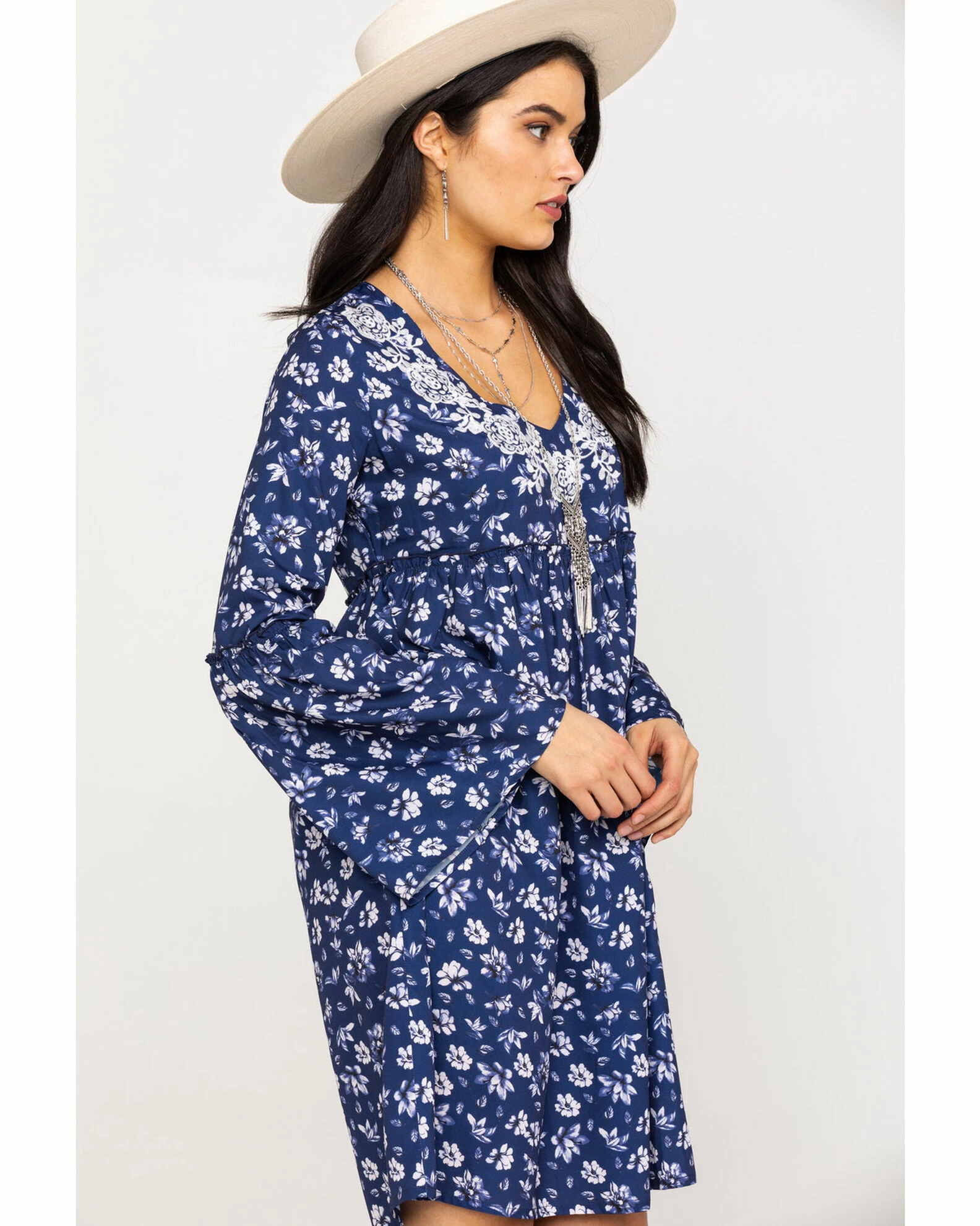 Roper Women's Navy Floral Print Dress Blue 7 Roper Women's Navy Floral Print Dress Blue - Image 5