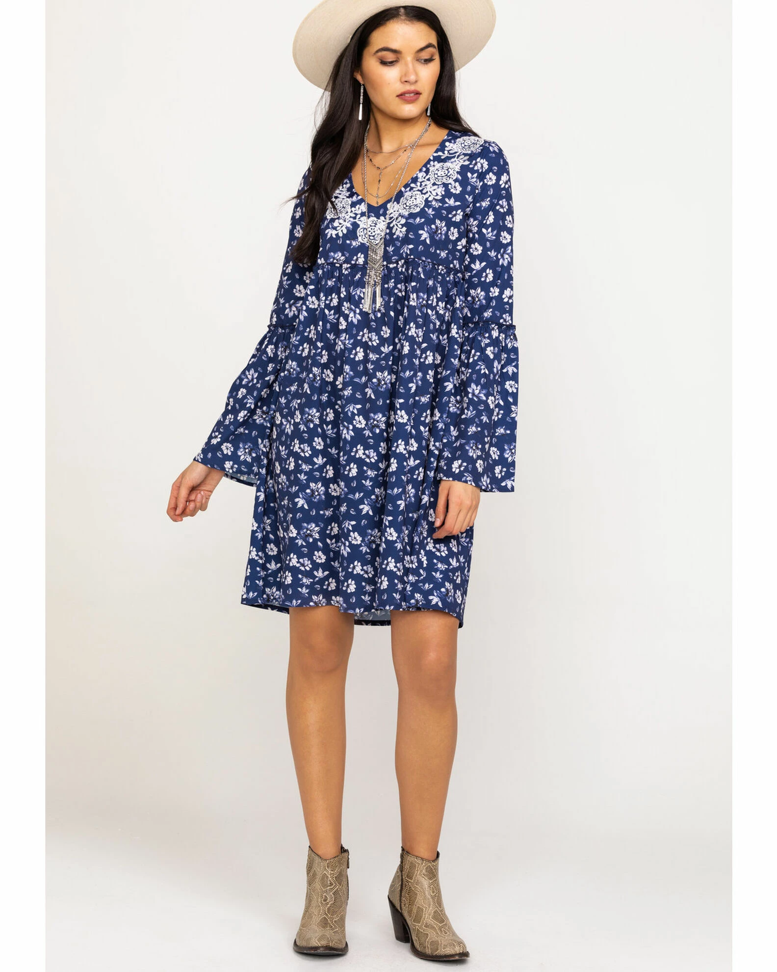 Roper Women's Navy Floral Print Dress Blue 8 Roper Women's Navy Floral Print Dress Blue - Image 6