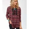 Roper Studio West Women's Ikat Print Blouse Wine 2 Roper Studio West Women's Ikat Print Blouse Wine -Roper Shop 2000287299 646 P1