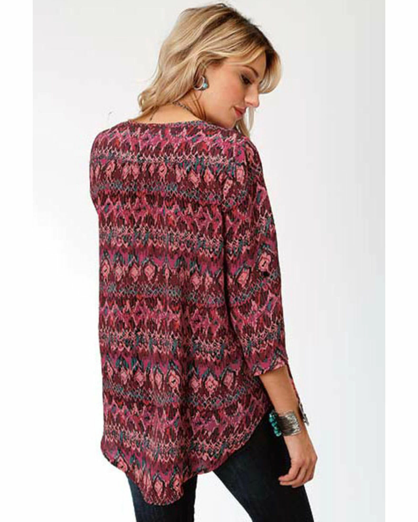 Roper Studio West Women's Ikat Print Blouse Wine 4 Roper Studio West Women's Ikat Print Blouse Wine - Image 2