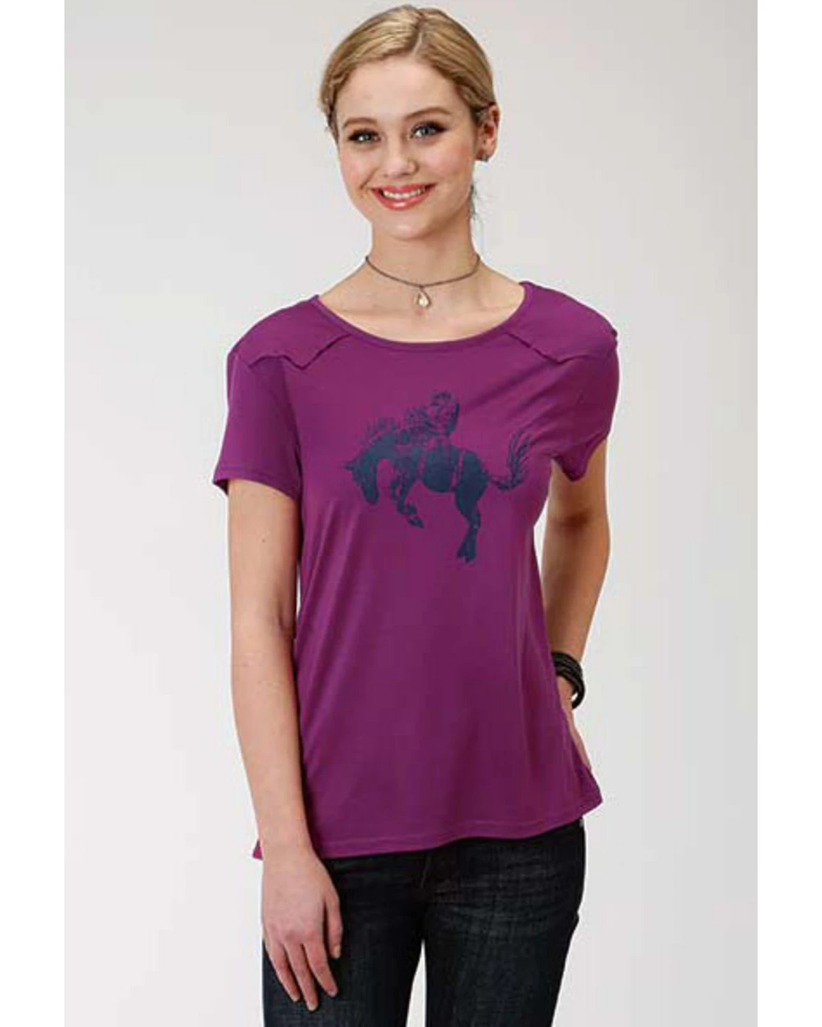 Roper Women's Bucking Bronco Graphic Short Sleeve Tee Purple 6 Roper Women's Bucking Bronco Graphic Short Sleeve Tee Purple - Image 4