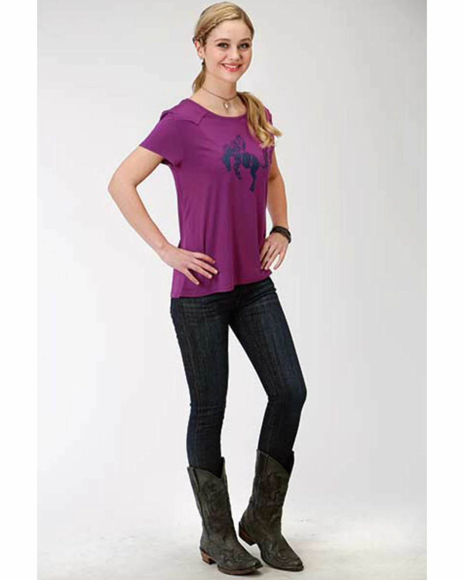 Roper Women's Bucking Bronco Graphic Short Sleeve Tee Purple 5 Roper Women's Bucking Bronco Graphic Short Sleeve Tee Purple - Image 3