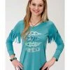 Roper Women's Solid Blue Feather Graphic Long Sleeve Top 2 Roper Women's Solid Blue Feather Graphic Long Sleeve Top -Roper Shop 2000287301 400 P1