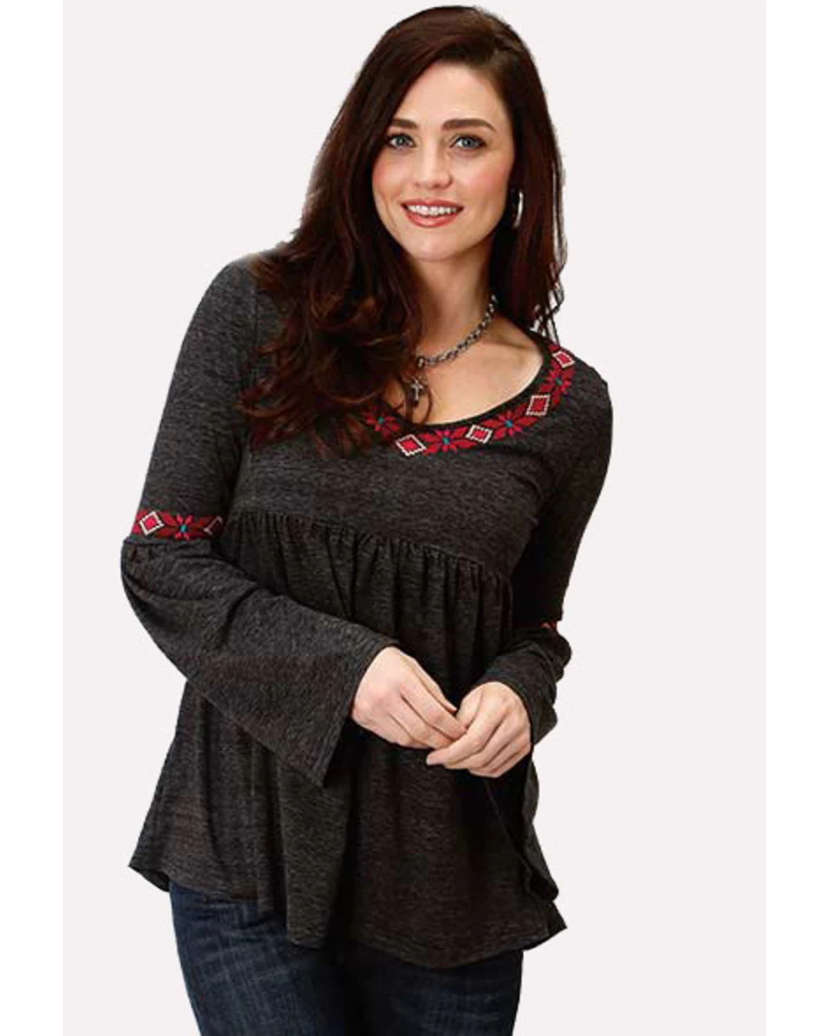 Roper Studio West Women's Bell Sleeve Embroidered Top Black 6 Roper Studio West Women's Bell Sleeve Embroidered Top Black - Image 4