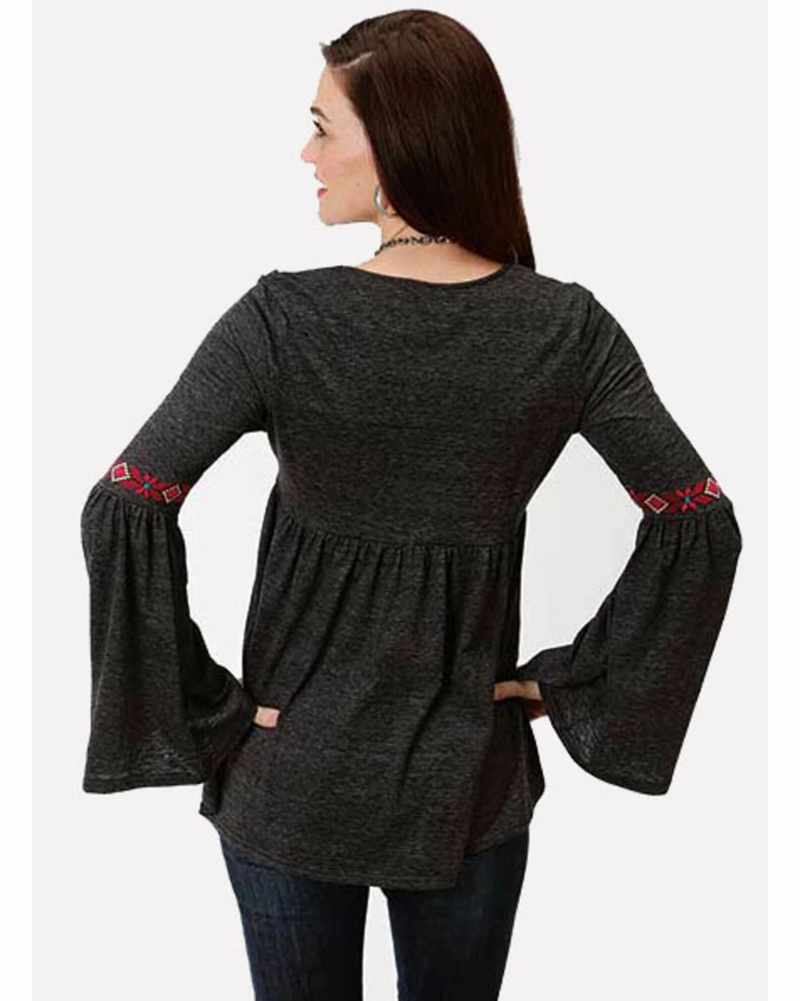 Roper Studio West Women's Bell Sleeve Embroidered Top Black 4 Roper Studio West Women's Bell Sleeve Embroidered Top Black - Image 2
