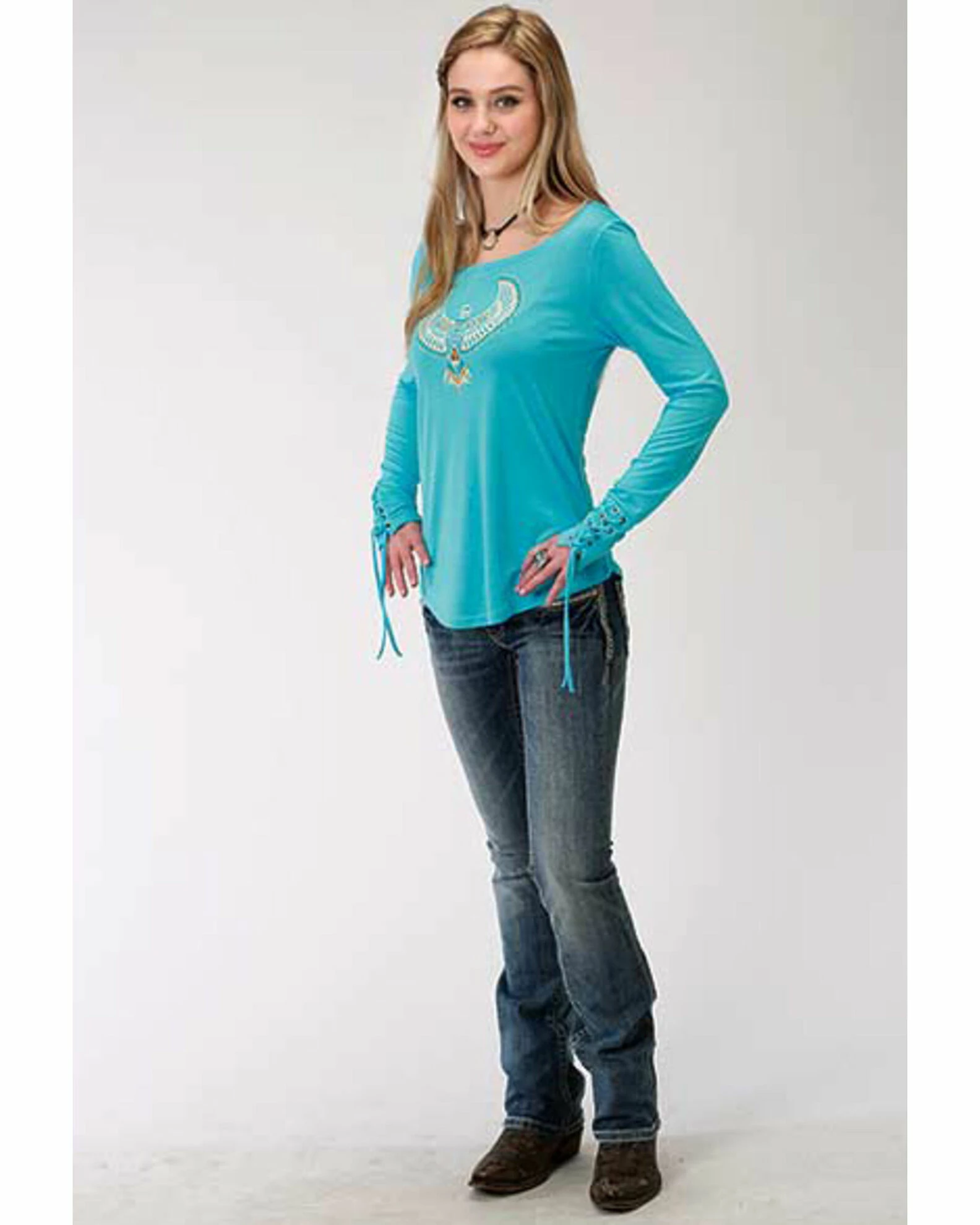 Roper Women's Eagle Graphic Long Sleeve Top Blue 5 Roper Women's Eagle Graphic Long Sleeve Top Blue - Image 3