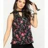 Roper Studio West Women's Floral Print Lace Knit Top Black