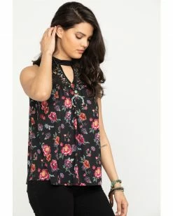 Roper Studio West Women's Floral Print Lace Knit Top Black -Roper Shop 2000288808 001 P3