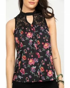 Roper Studio West Women's Floral Print Lace Knit Top Black -Roper Shop 2000288808 001 P4