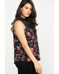 Roper Studio West Women's Floral Print Lace Knit Top Black -Roper Shop 2000288808 001 P5