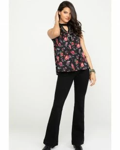Roper Studio West Women's Floral Print Lace Knit Top Black -Roper Shop 2000288808 001 P6