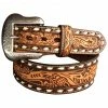 Roper Men's Tapered Floral Tooled Silver Buckle Belt Natural 2 Roper Men's Tapered Floral Tooled Silver Buckle Belt Natural -Roper Shop 2000289097 101 P1