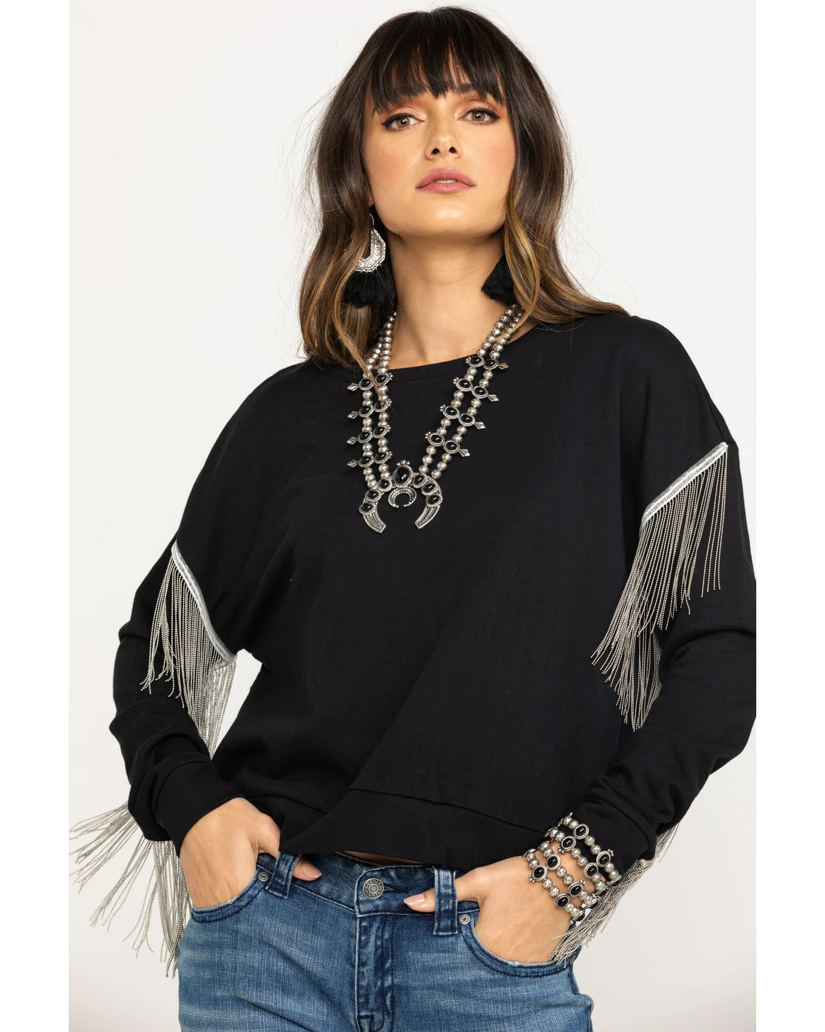 Roper Women's Chain Fringe Long Sleeve Top Black 9 Roper Women's Chain Fringe Long Sleeve Top Black - Image 7