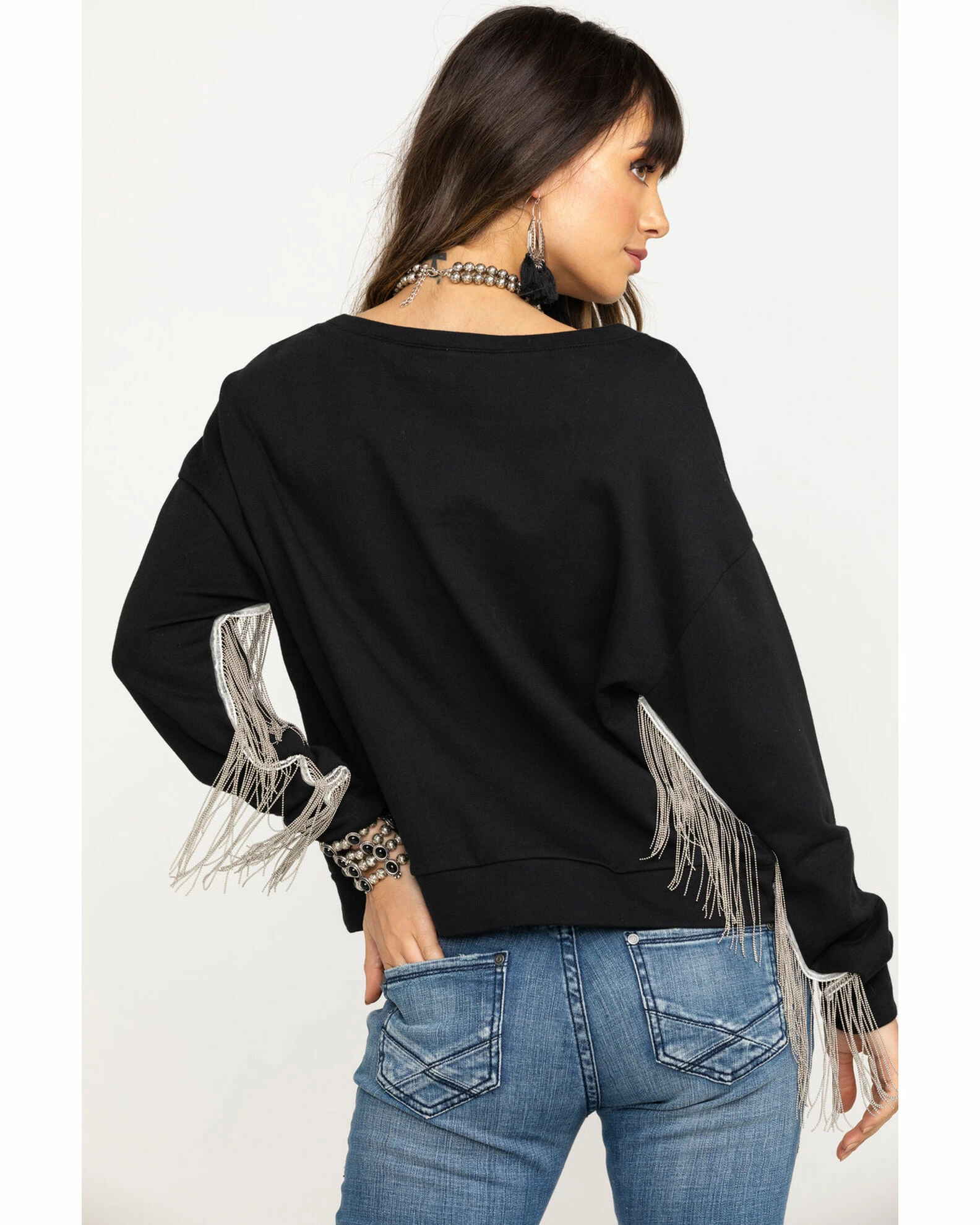 Roper Women's Chain Fringe Long Sleeve Top Black 4 Roper Women's Chain Fringe Long Sleeve Top Black - Image 2