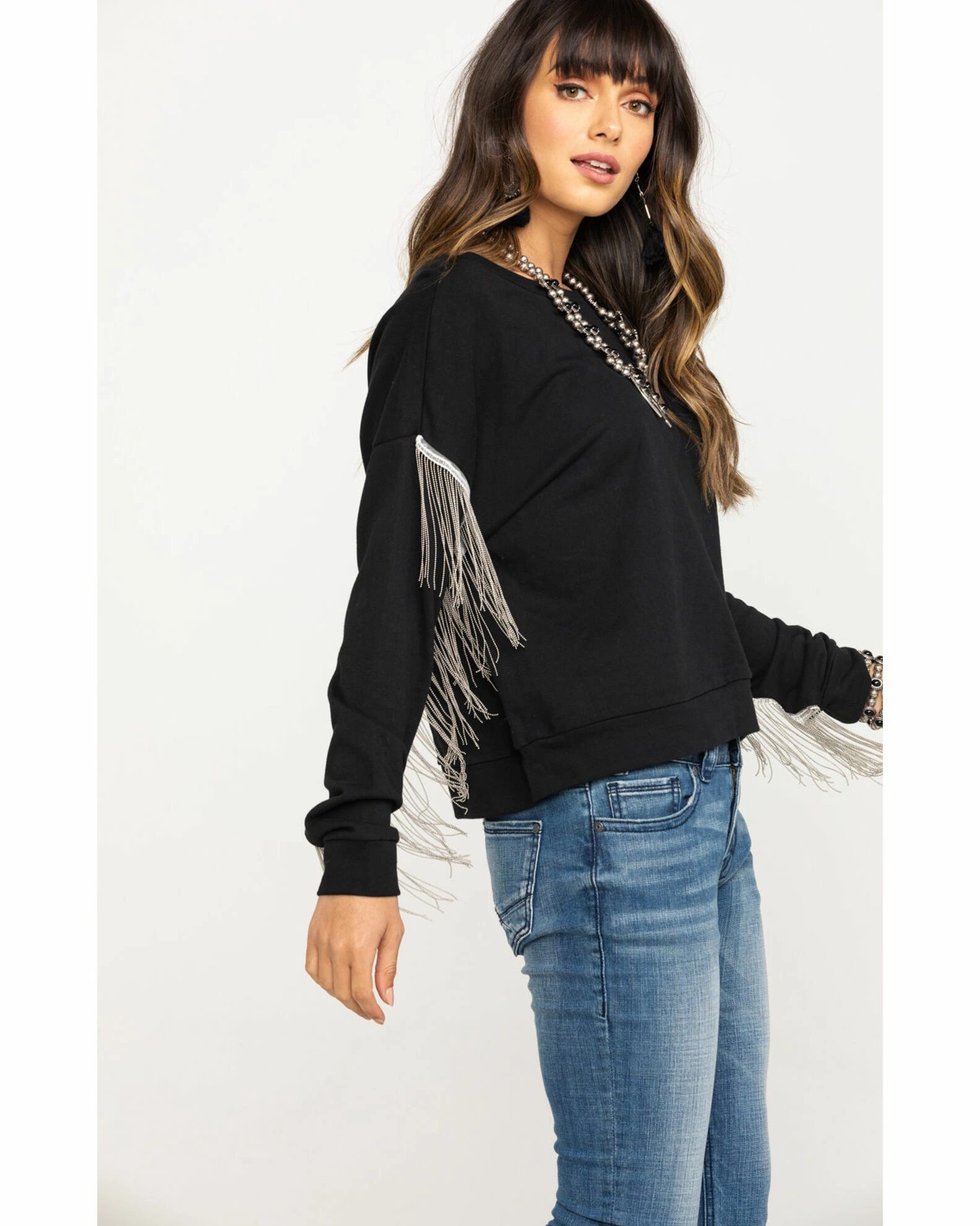 Roper Women's Chain Fringe Long Sleeve Top Black 5 Roper Women's Chain Fringe Long Sleeve Top Black - Image 3
