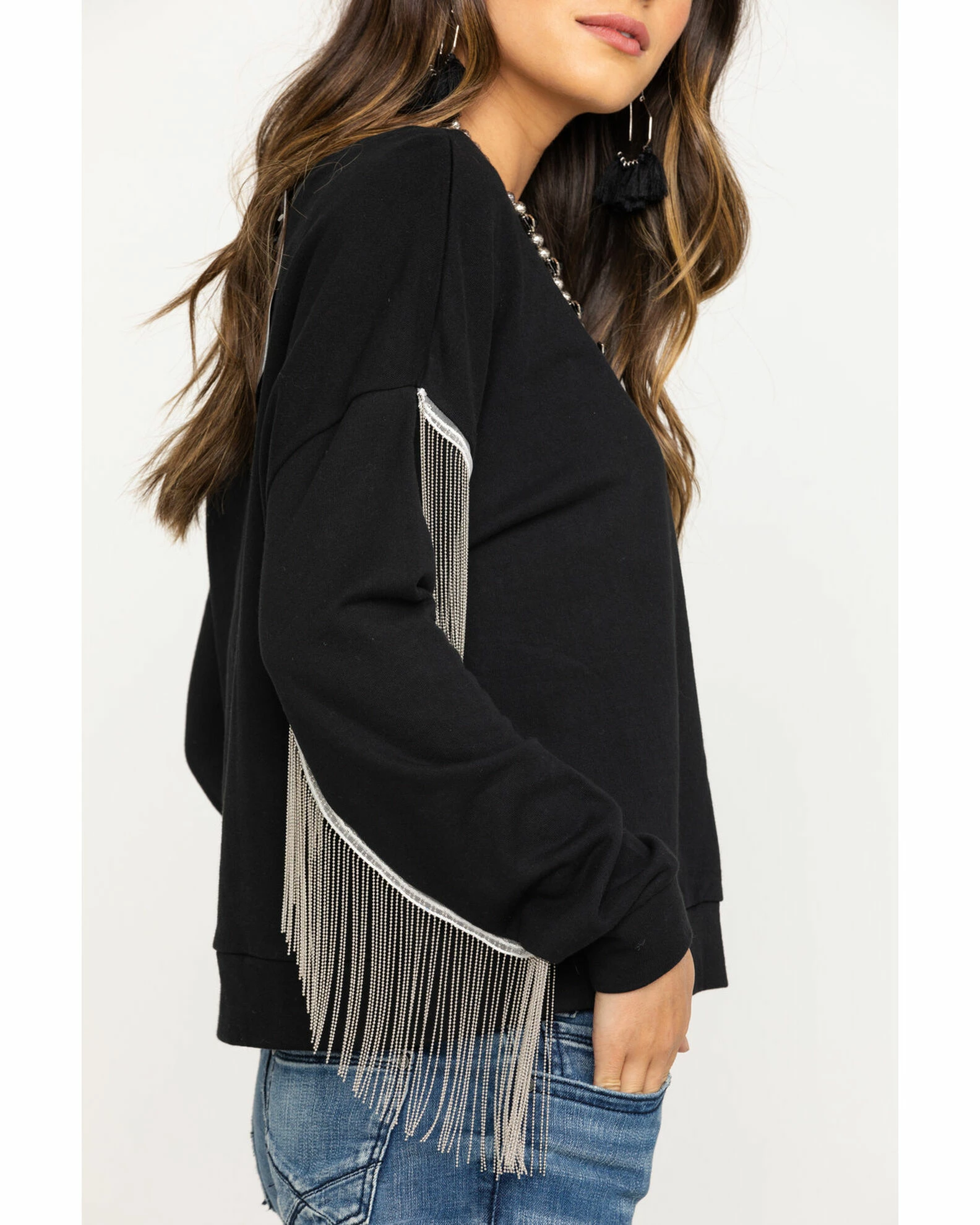 Roper Women's Chain Fringe Long Sleeve Top Black 6 Roper Women's Chain Fringe Long Sleeve Top Black - Image 4