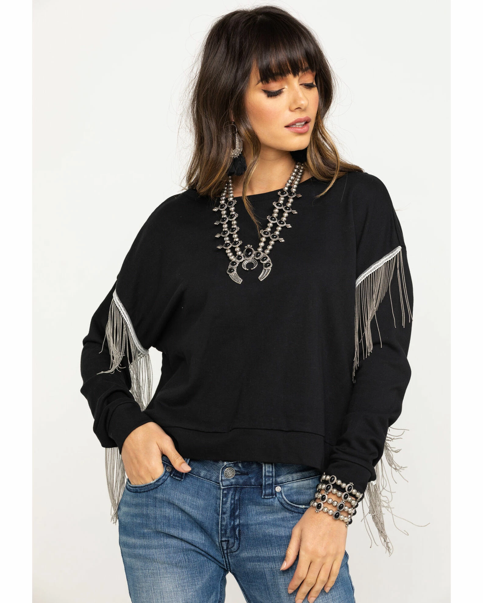 Roper Women's Chain Fringe Long Sleeve Top Black 7 Roper Women's Chain Fringe Long Sleeve Top Black - Image 5