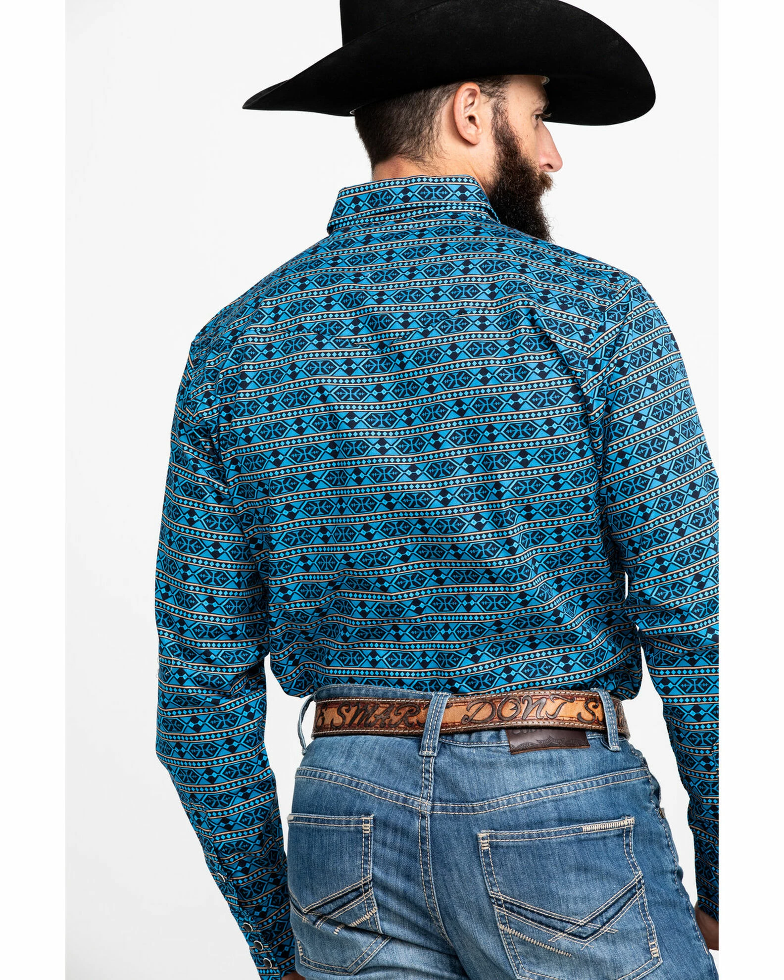 Roper Men's West Made Hex Southwestern Print Long Sleeve Western Shirt Blue 4 Roper Men's West Made Hex Southwestern Print Long Sleeve Western Shirt Blue - Image 2