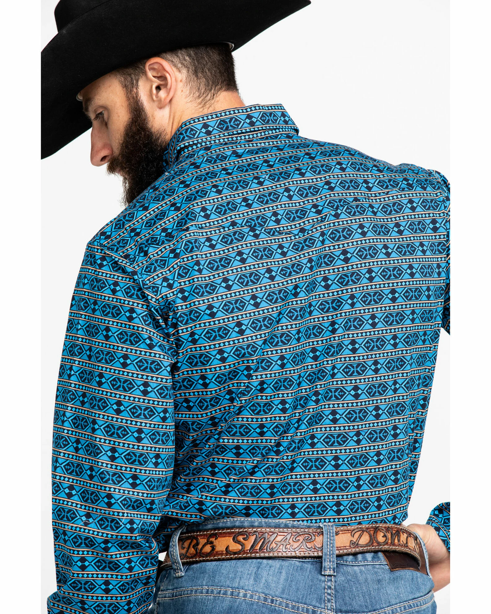 Roper Men's West Made Hex Southwestern Print Long Sleeve Western Shirt Blue 7 Roper Men's West Made Hex Southwestern Print Long Sleeve Western Shirt Blue - Image 5