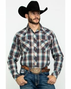 Roper Men's West Made Desert Dobby Plaid Long Sleeve Western Shirt  Multi