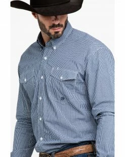 Roper Men's Amarillo Meadow Mini Check Plaid Long Sleeve Western Shirt  Blue -Roper Shop 2000290745 400 P5