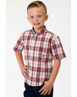 Roper Amarillo Boys' Vintage Plaid Button Short Sleeve Western Shirt  Red -Roper Shop 2000295442 600 P1 1