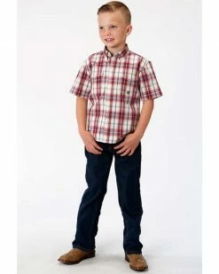 Roper Amarillo Boys' Vintage Plaid Button Short Sleeve Western Shirt  Red -Roper Shop 2000295442 600 P3