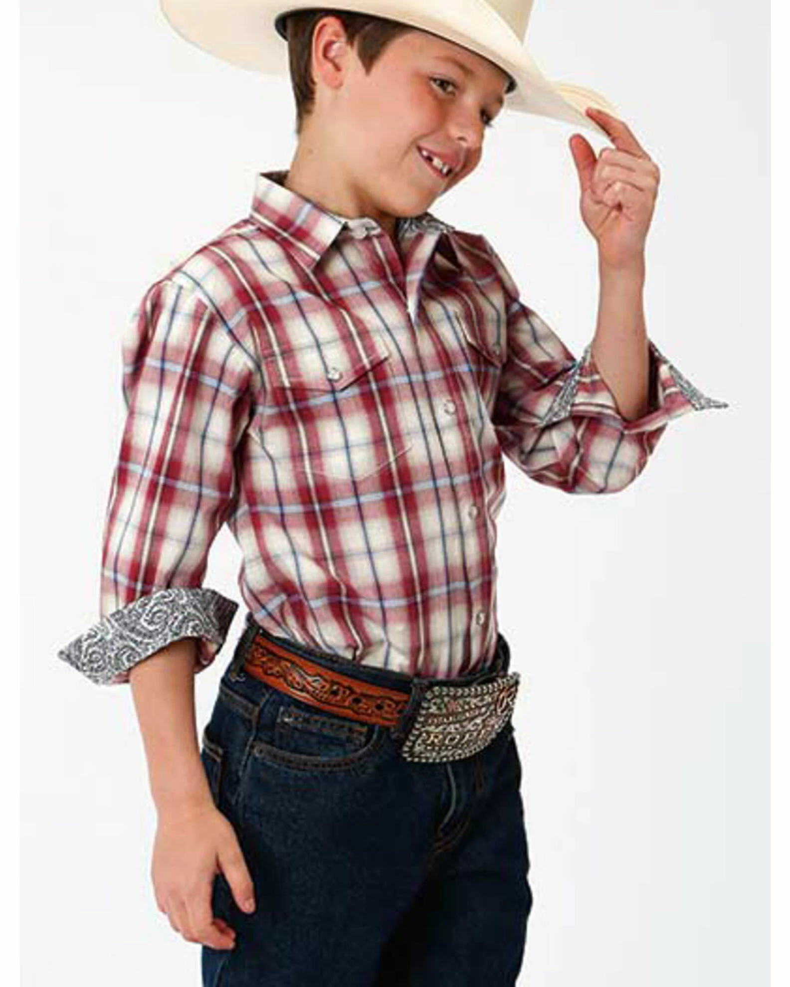 Roper Amarillo Boys' Vintage Red Plaid Button Long Sleeve Western Shirt 3 Roper Amarillo Boys' Vintage Red Plaid Button Long Sleeve Western Shirt