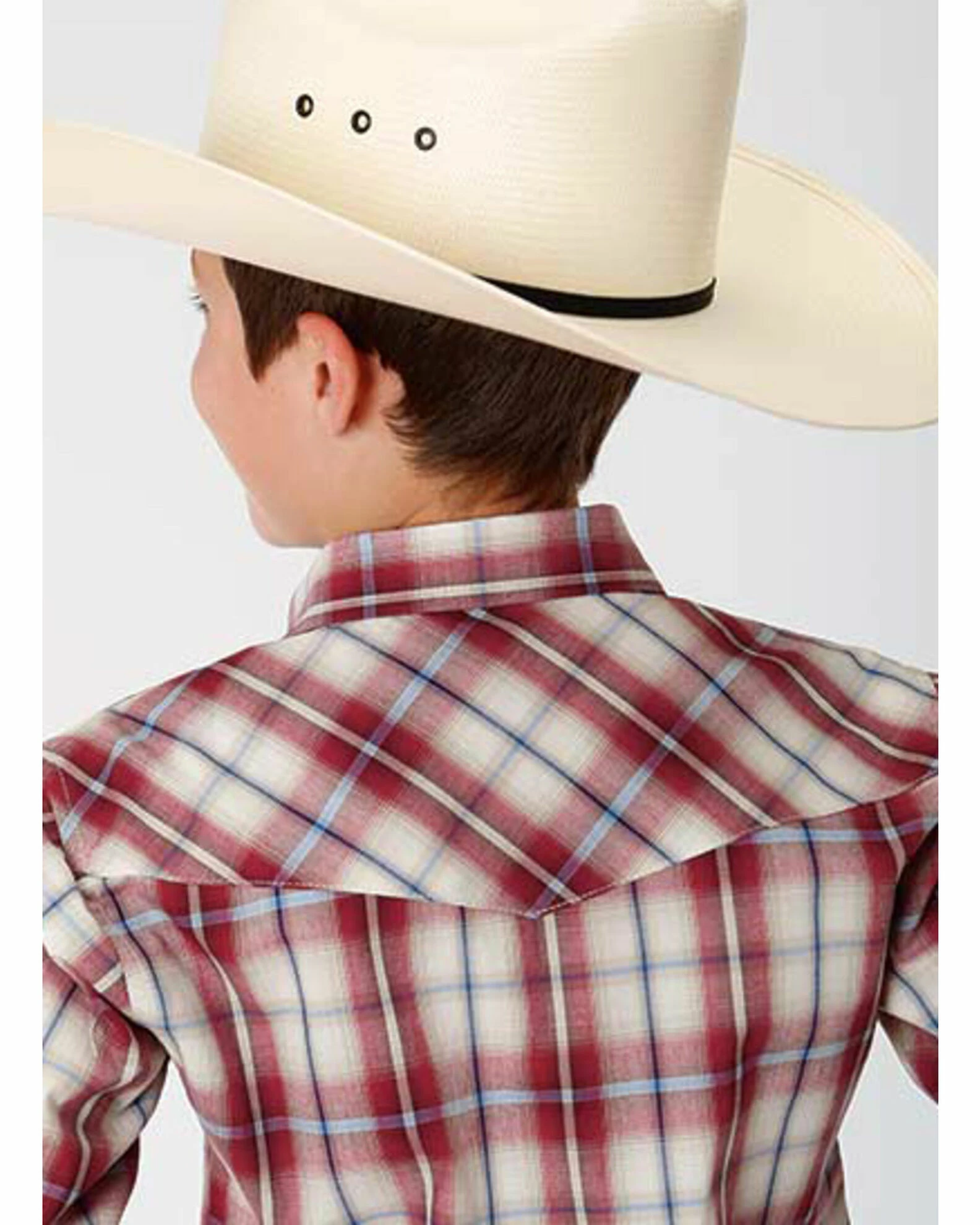 Roper Amarillo Boys' Vintage Red Plaid Button Long Sleeve Western Shirt 4 Roper Amarillo Boys' Vintage Red Plaid Button Long Sleeve Western Shirt - Image 2