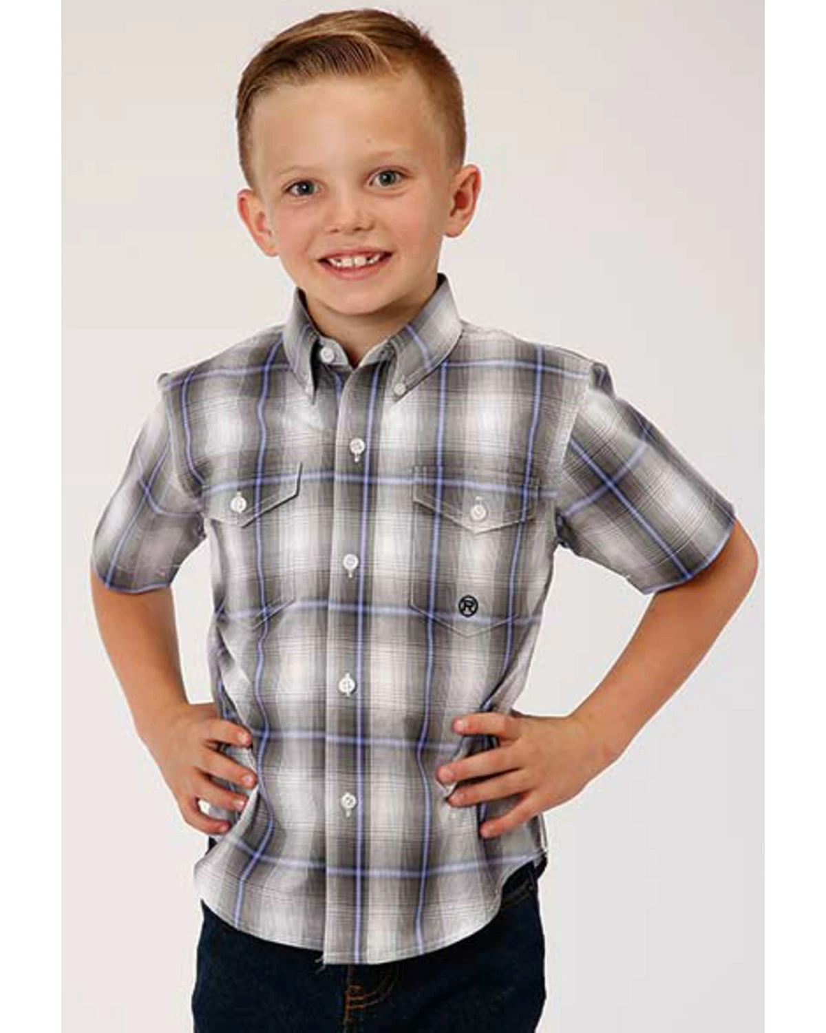 Roper Amarillo Boys' Grey Shadow Plaid Short Sleeve Western Shirt 6 Roper Amarillo Boys' Grey Shadow Plaid Short Sleeve Western Shirt - Image 4