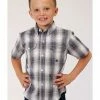Roper Amarillo Boys' Grey Shadow Plaid Short Sleeve Western Shirt 1 Roper Amarillo Boys' Grey Shadow Plaid Short Sleeve Western Shirt -Roper Shop 2000295448 020 P1