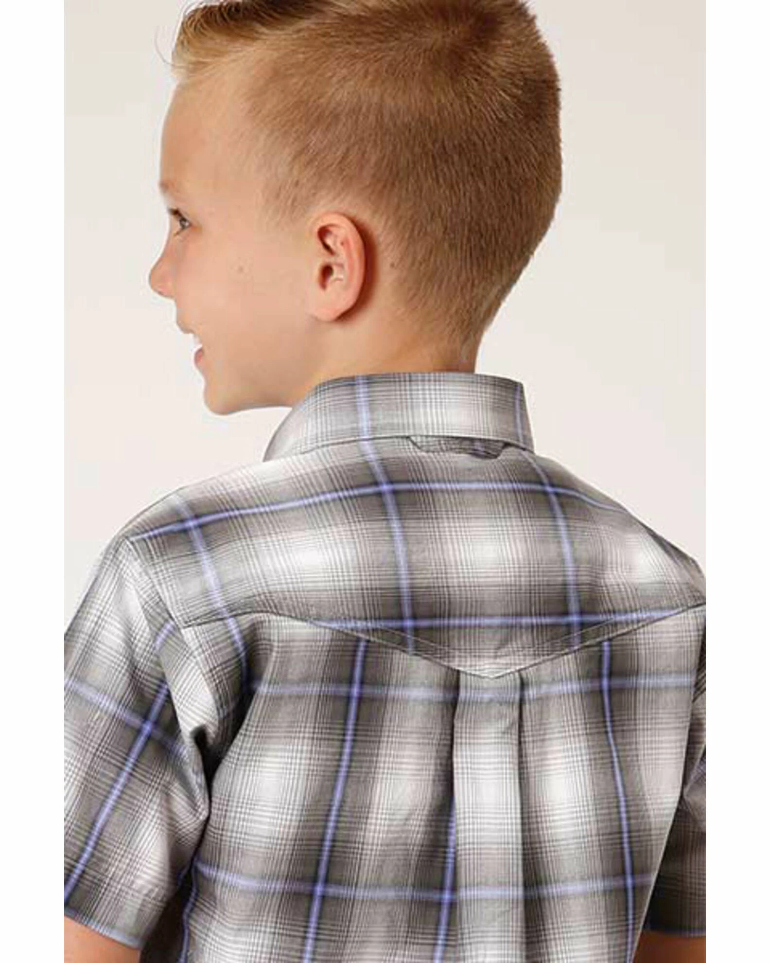Roper Amarillo Boys' Grey Shadow Plaid Short Sleeve Western Shirt 4 Roper Amarillo Boys' Grey Shadow Plaid Short Sleeve Western Shirt - Image 2