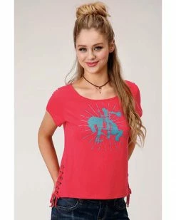 Roper Women's Red Bronco Graphic Lace-Up Tee 9 Roper Women's Red Bronco Graphic Lace-Up Tee -Roper Shop 2000296817 600 P1 1