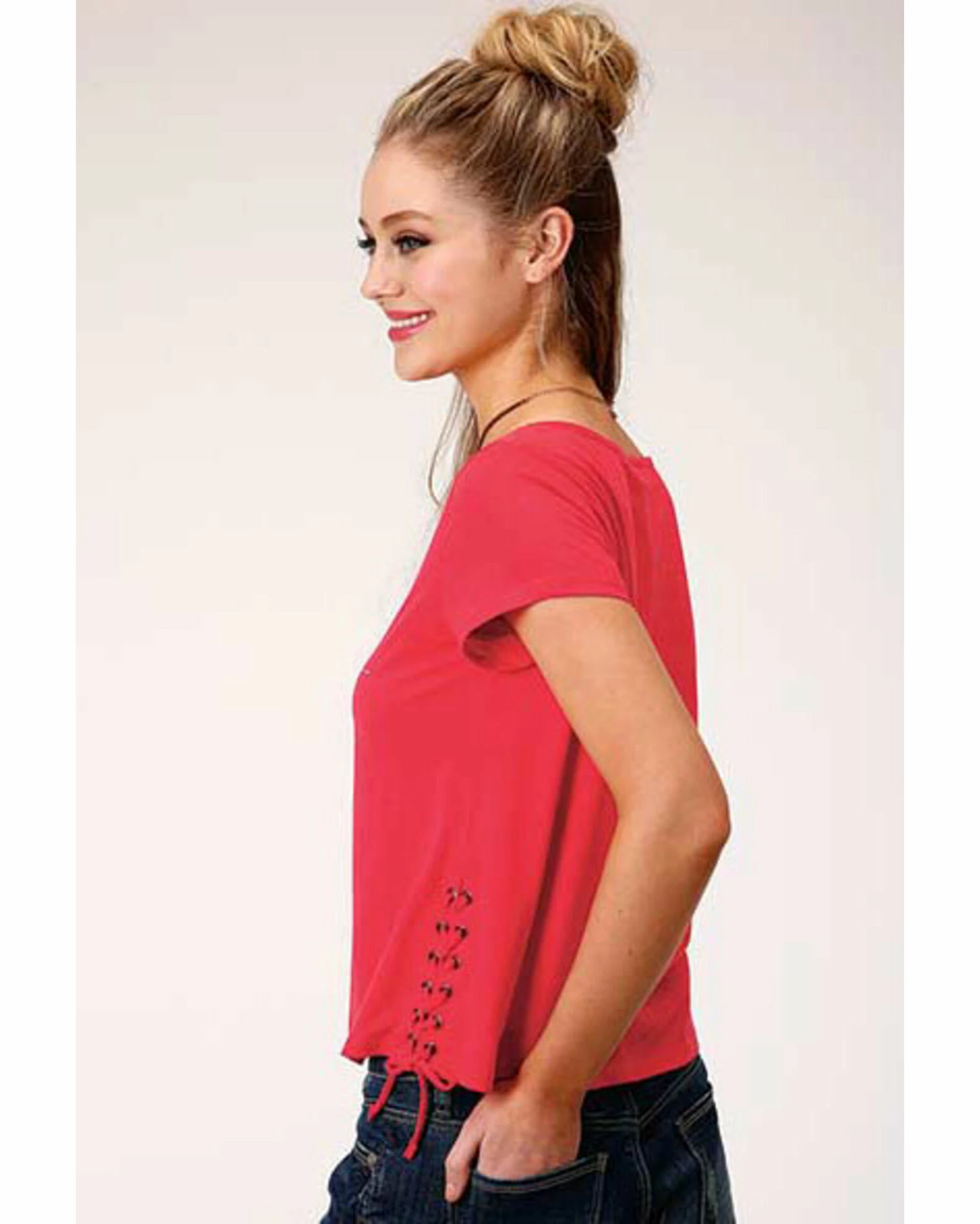 Roper Women's Red Bronco Graphic Lace-Up Tee 4 Roper Women's Red Bronco Graphic Lace-Up Tee - Image 2
