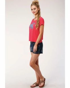 Roper Women's Red Bronco Graphic Lace-Up Tee 8 Roper Women's Red Bronco Graphic Lace-Up Tee -Roper Shop 2000296817 600 P3