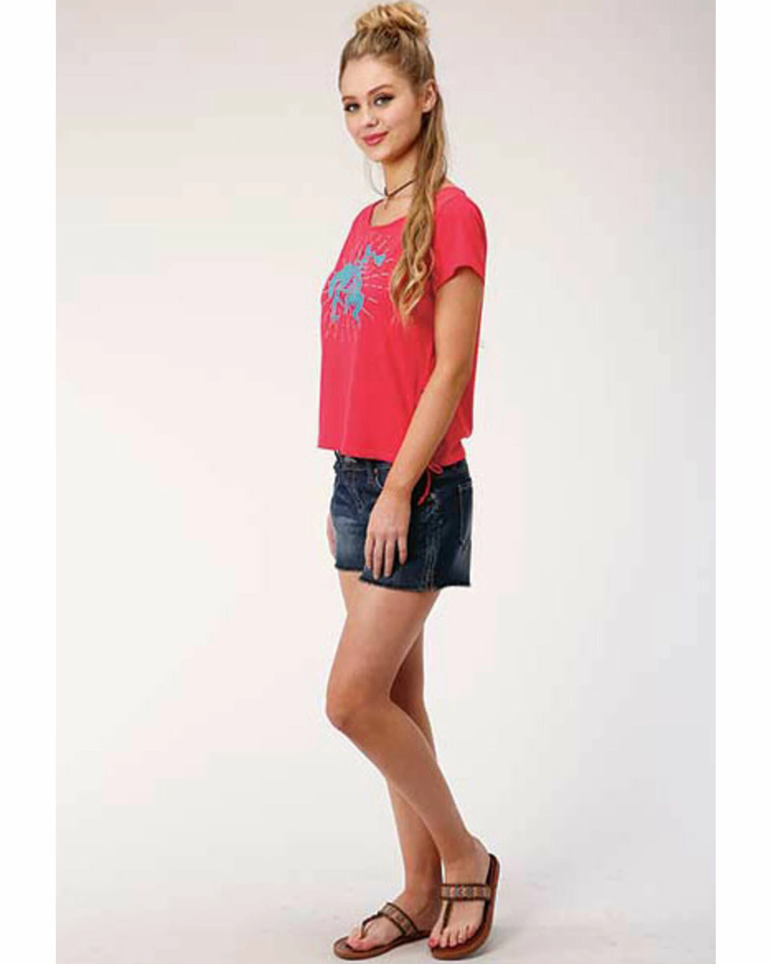 Roper Women's Red Bronco Graphic Lace-Up Tee 5 Roper Women's Red Bronco Graphic Lace-Up Tee - Image 3